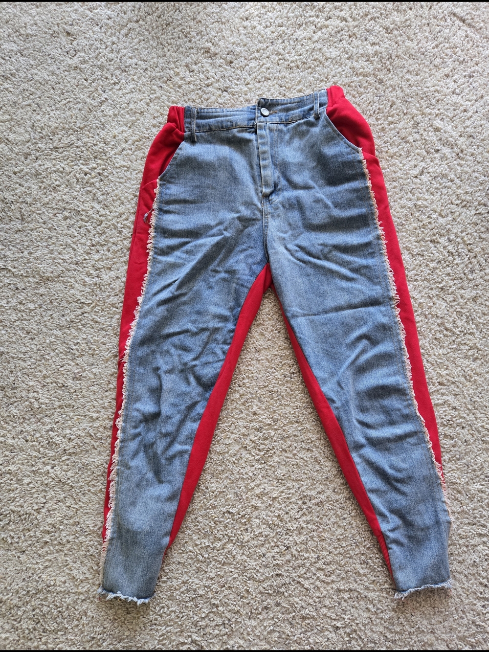Women’s Two-Tone Red and Blue Denim Jeans Joggers Relaxed Waist 13"